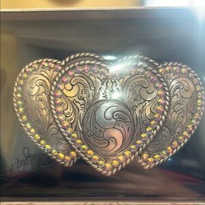 Silver Heart Belt Buckle with Rhinestones